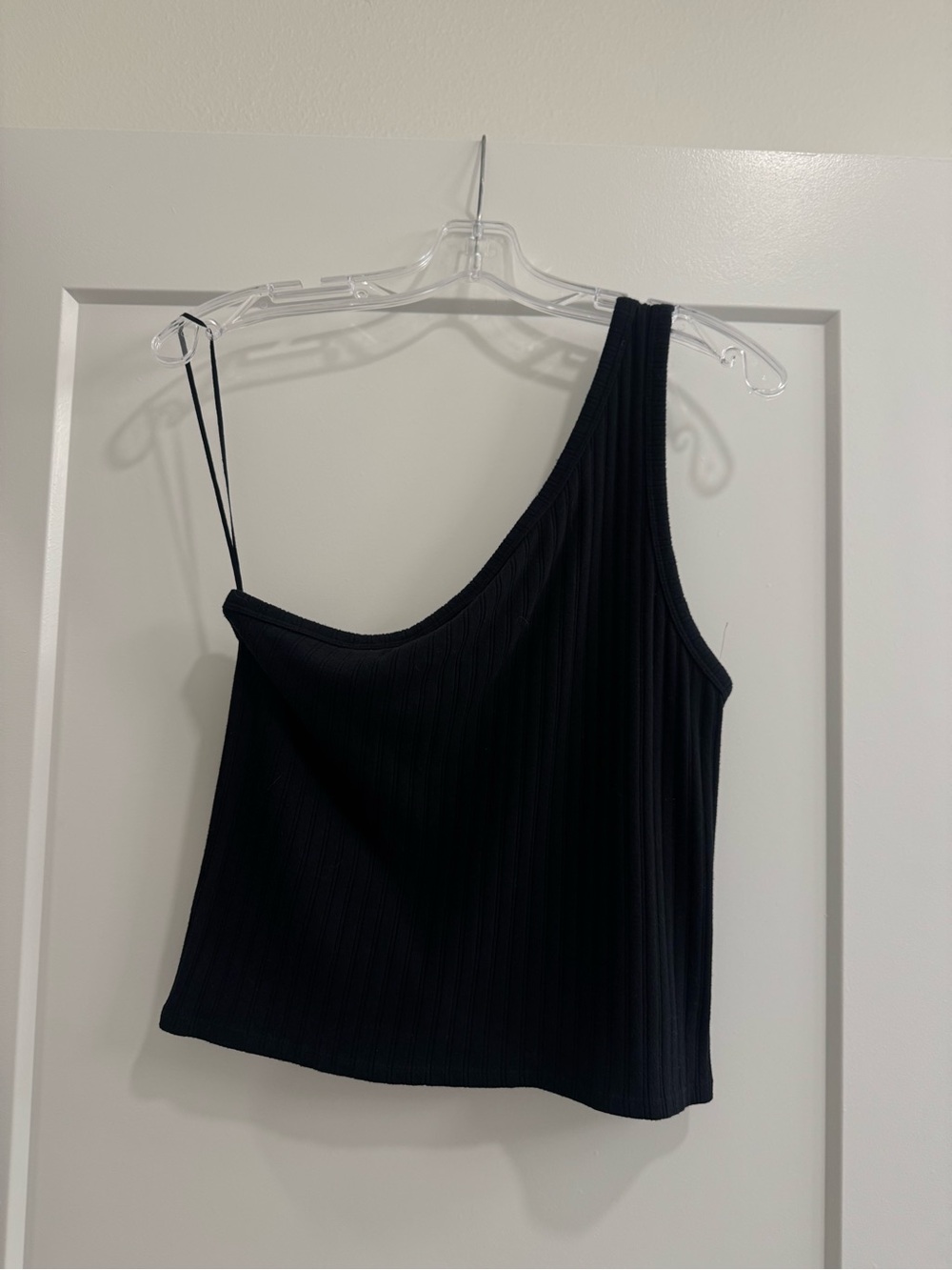 American Eagle One-Shoulder Ribbed Tank Top - Black